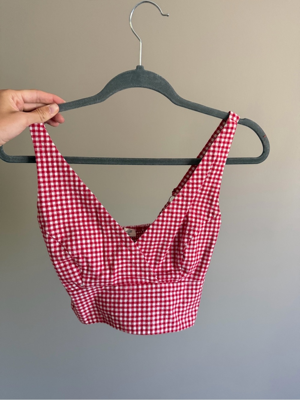 Red Gingham V-Neck Crop Tank Top